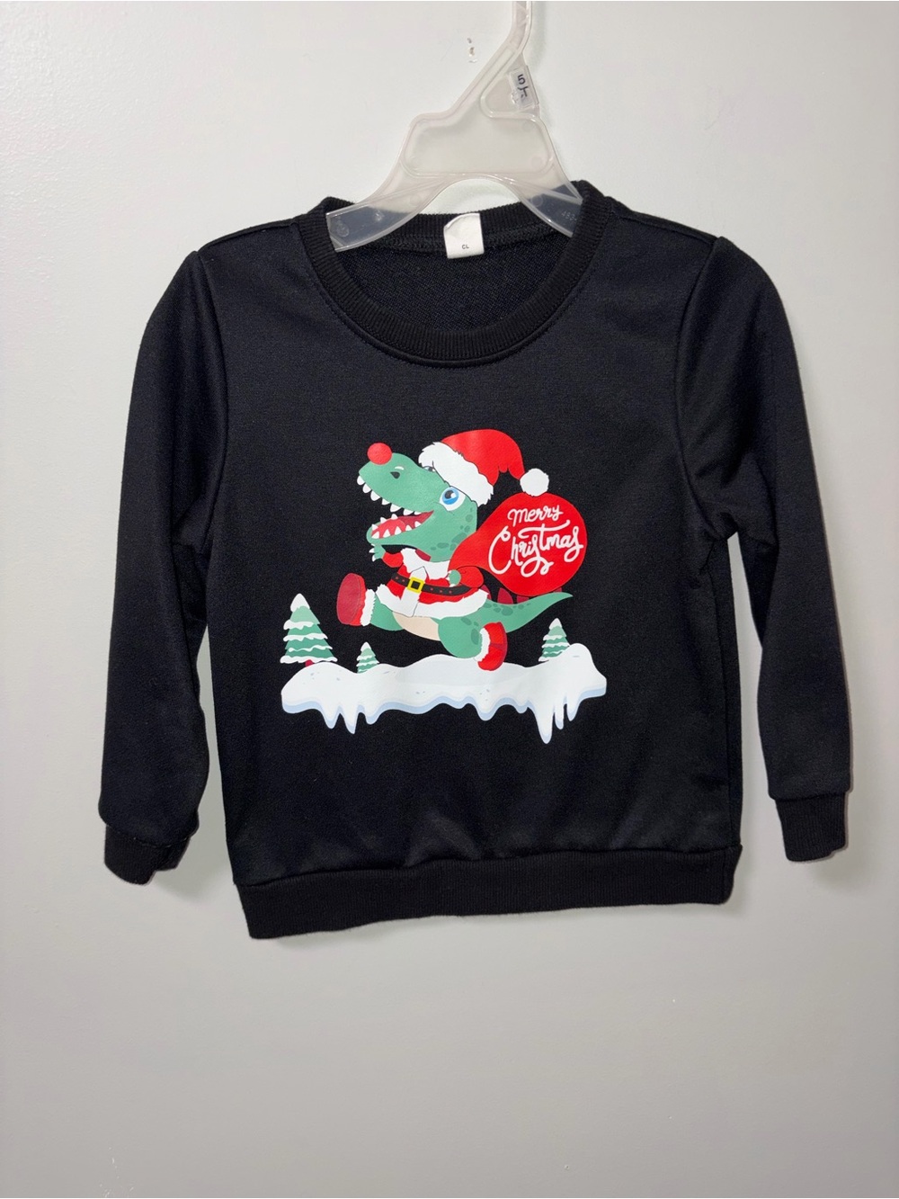 SHEIN Santa Clause Dinosaur Graphic Christmas Sweatshirt Pullover Black 4T